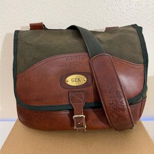 vintage Orvis Battenkill green canvas leather messenger bag 150th anniversary